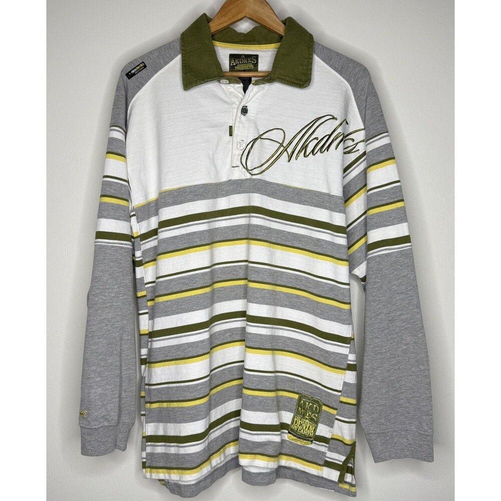 Vintage Akademiks Jeanius Level Rugby Shirt 2XL Tall Long Sleeve Polo Striped